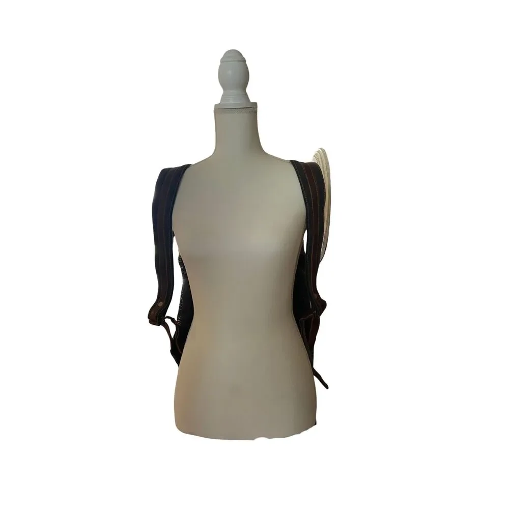 Myra Bag Cowhide Leather Canvas Backpack Brown Ivory Gray Multi Pocket